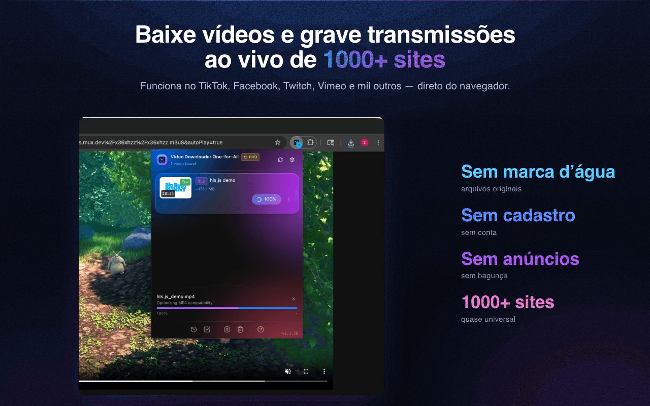 Baixe vídeos e grave transmissões ao vivo de mais de 1000 sites