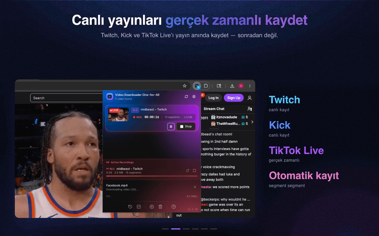 Canlı yayınları gerçek zamanlı olarak, segment segment kaydedin