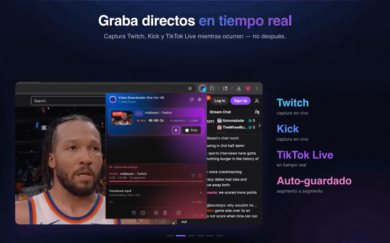 Graba transmisiones en vivo en tiempo real, segmento a segmento
