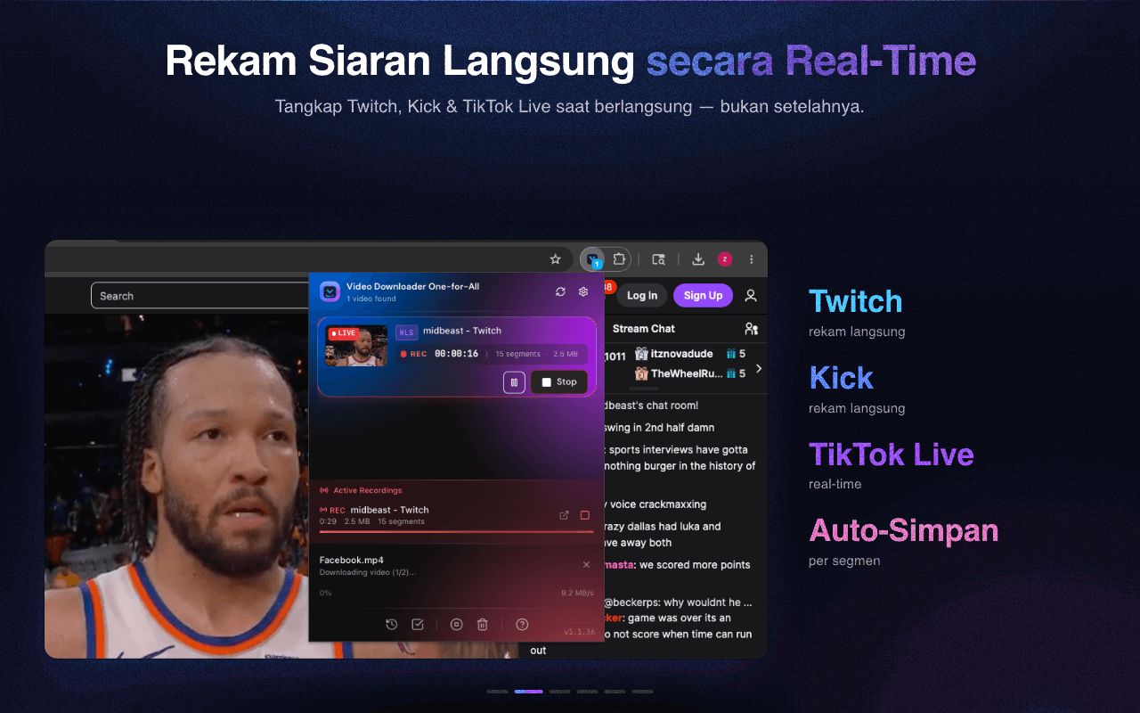 Rekam siaran langsung secara real time, segmen demi segmen