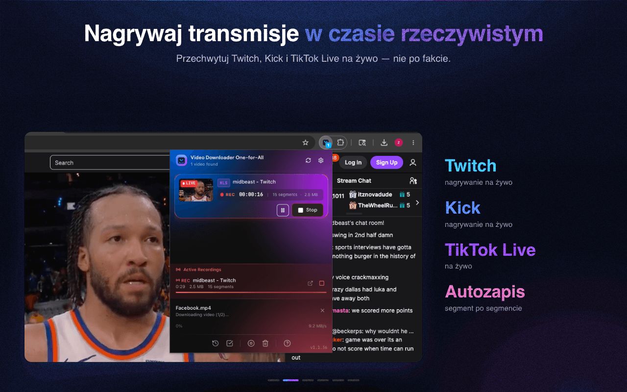 Nagrywaj transmisje na żywo w czasie rzeczywistym, segment po segmencie