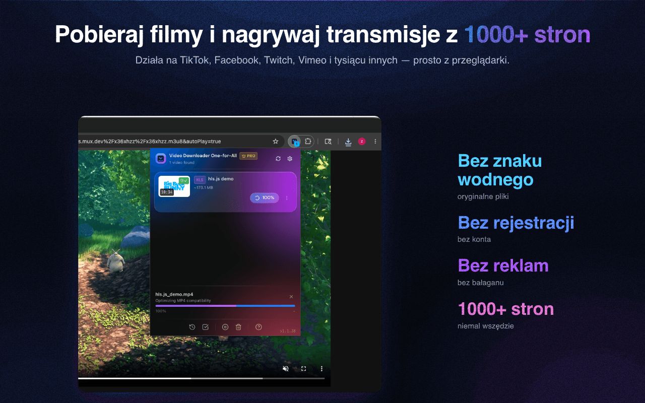 Pobieraj filmy i nagrywaj transmisje na żywo z ponad 1000+ witryn