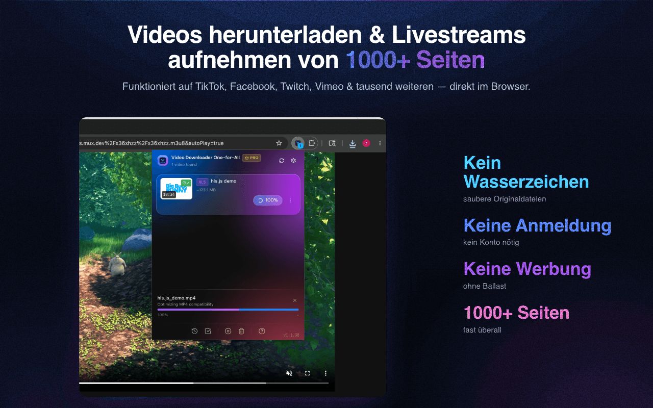 Lade Videos herunter und nimm Livestreams von über 1000 Websites auf
