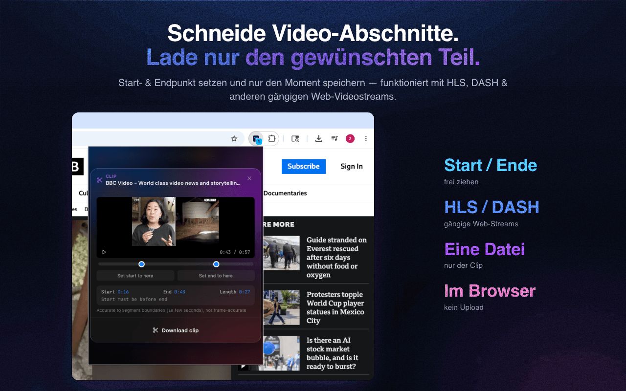 Zuschneiden und kürzen: lade nur den gewünschten Teil eines Videos herunter
