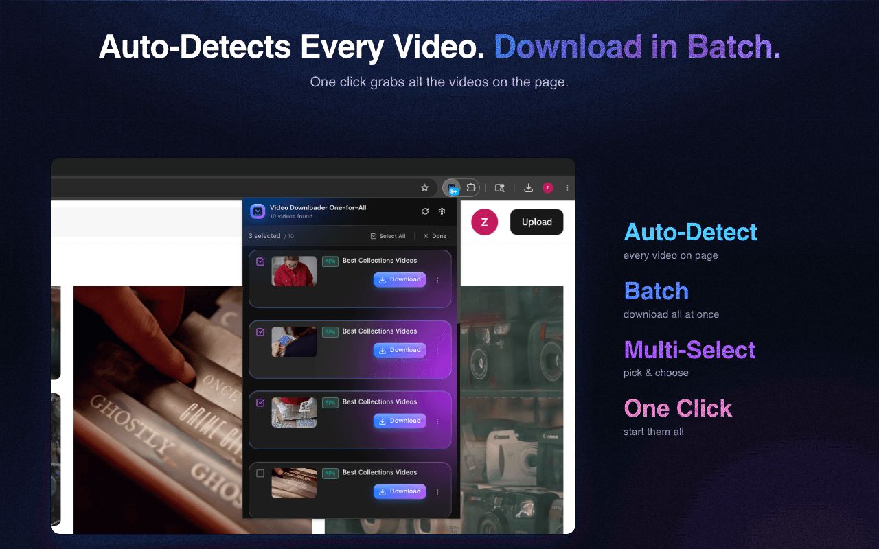 Auto-detect every video on a page and download in batch